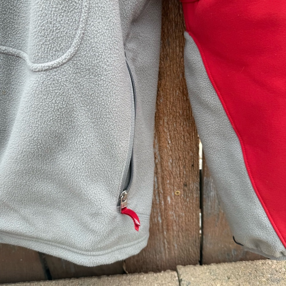NIKE FIT Men’s Red Gray Fleece Full Zip Thermal Jacket Pockets Size Large - Picture 6 of 11